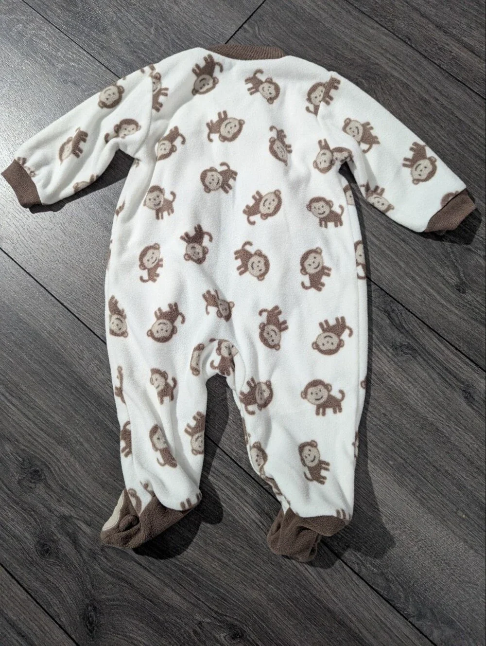 Carter's White and Brown Monkey Fleece Footed One-Piece